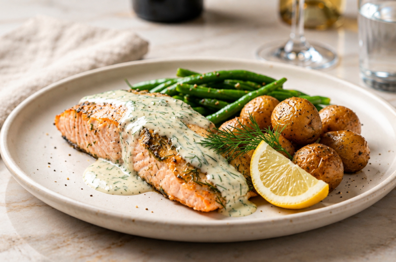 Baked Salmon with Creamy Lemon-Dill Sauce