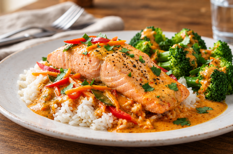 Creamy Thai Red Curry Salmon with Jasmine Rice