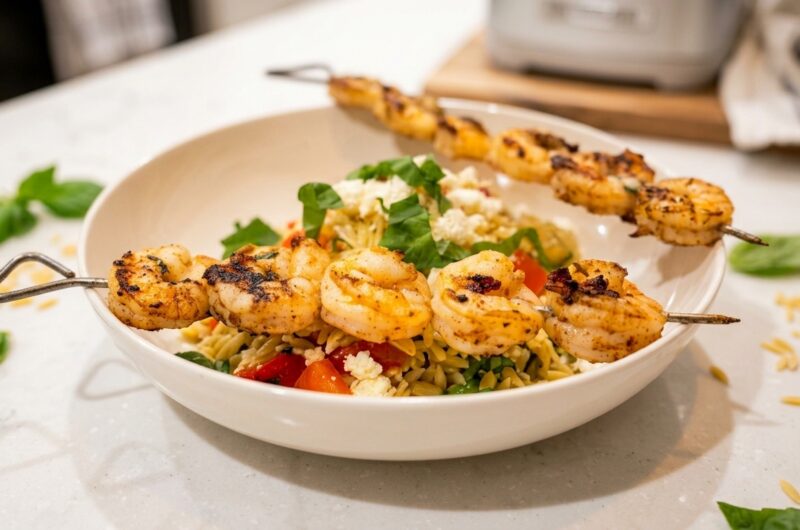 Grilled Shrimp & Pesto Orzo